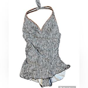 Kenneth Cole Womens Monokini Dress White Brown Zebra Print Stretch Lined medium